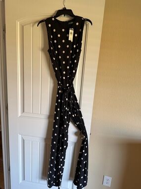 Ralph Lauren Black and White Polka Dot Sleeveless Jumpsuit Size 10
